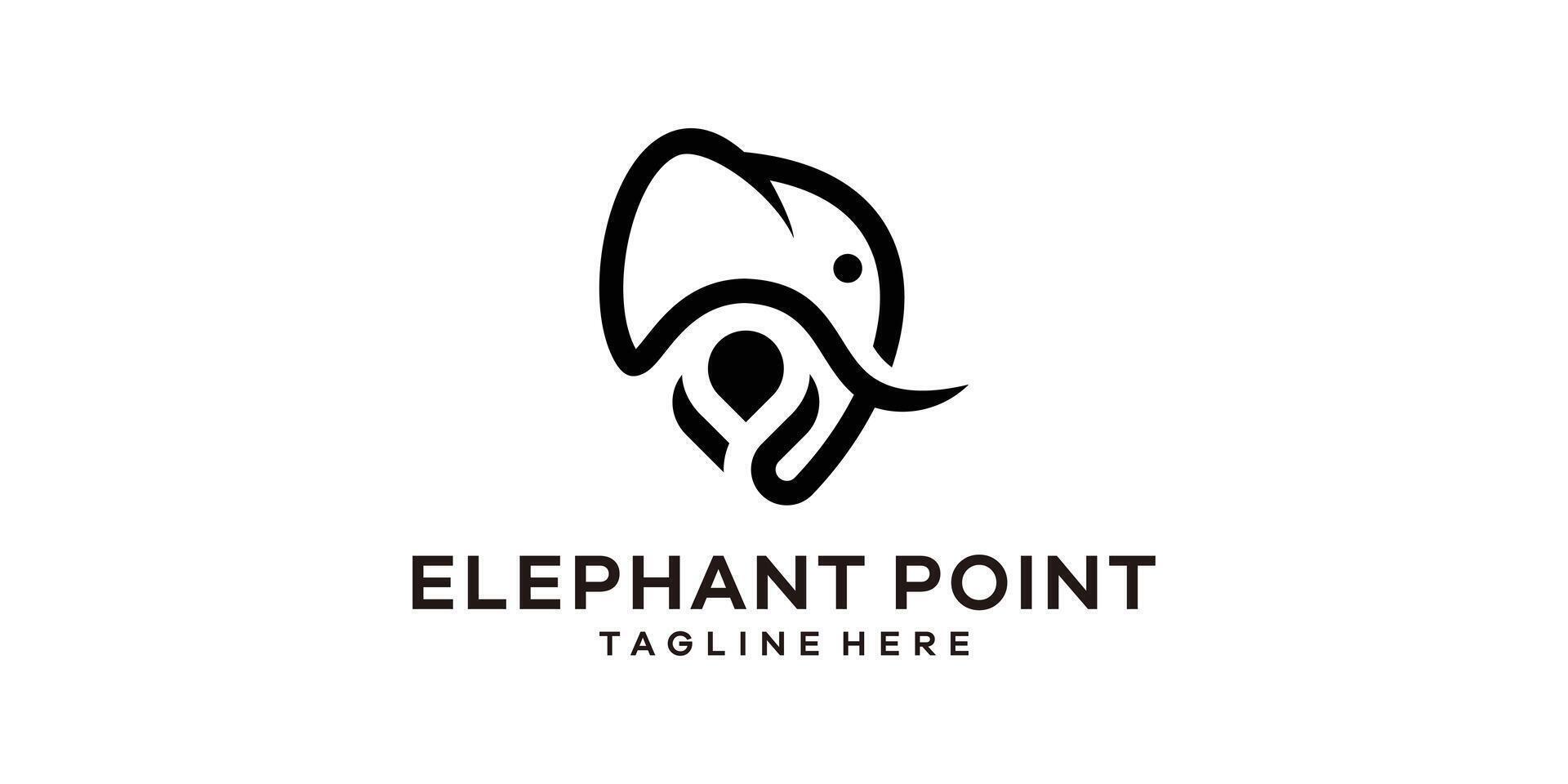 logo design combining the shape of an elephant's head with a map pin. vector
