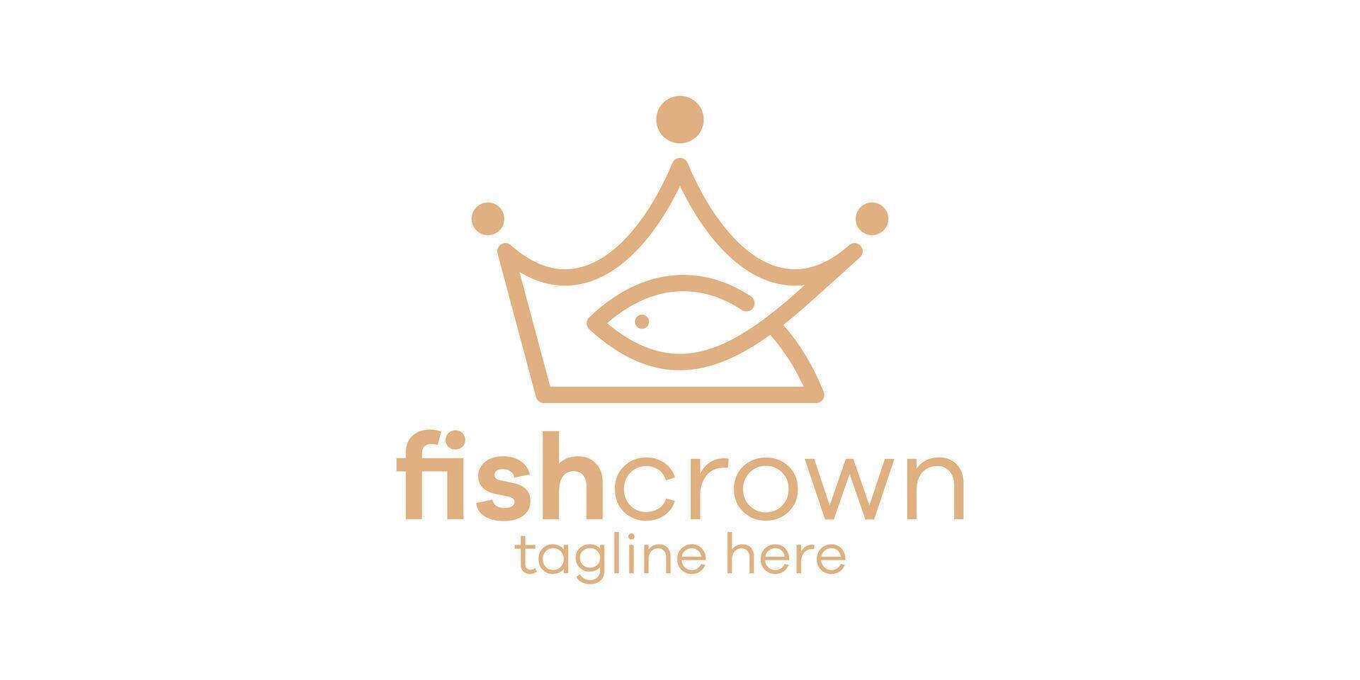 logo design combination of crown shape with fish, minimalist line logo design. vector