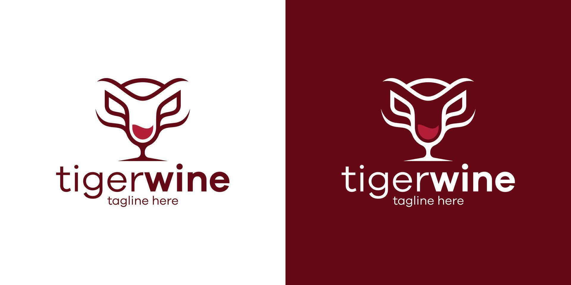 logo design combining the shape of a tiger's head with a wine glass. vector