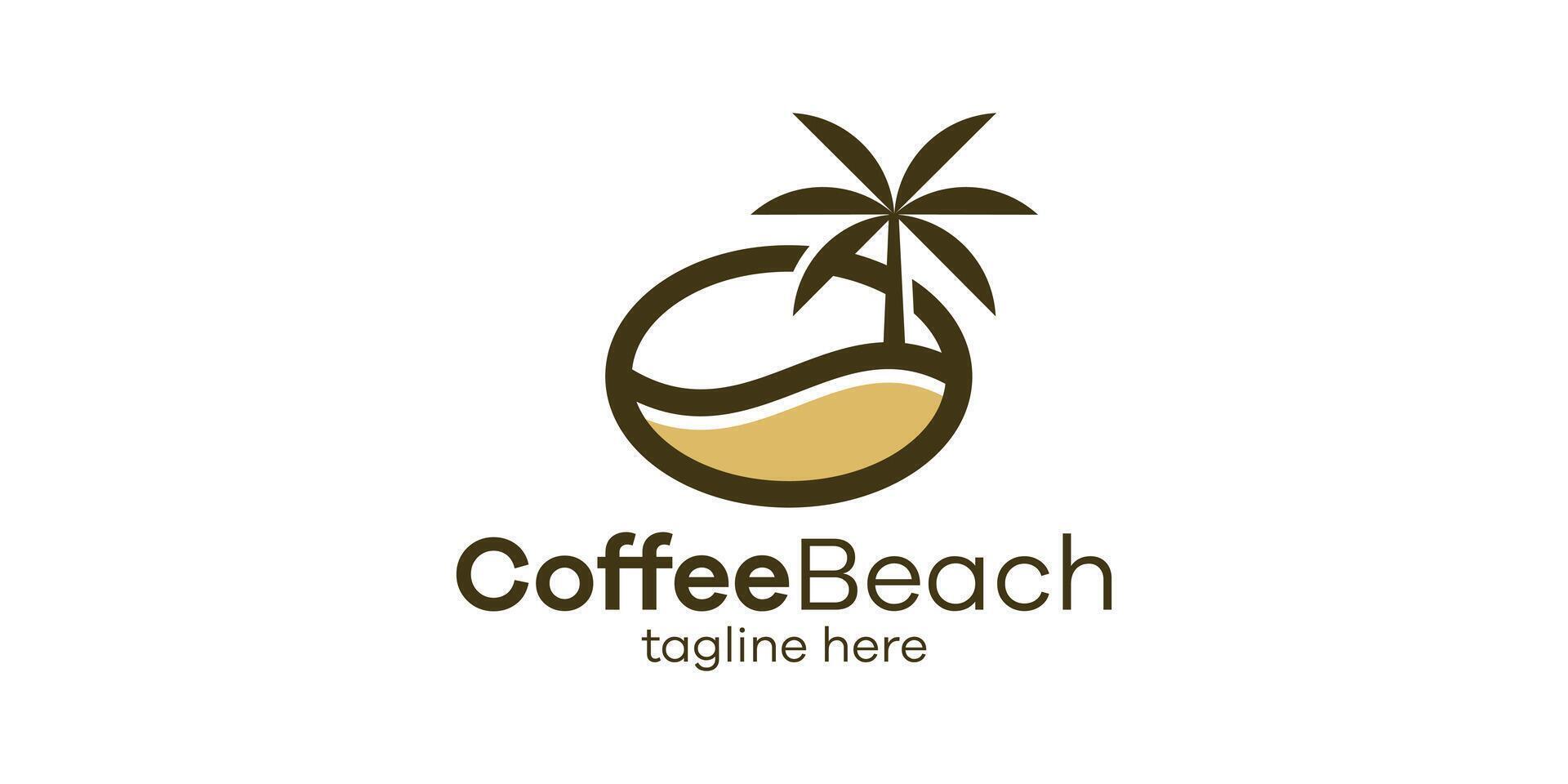 The logo design combines the shape of coffee beans with palm trees and beach waves. vector