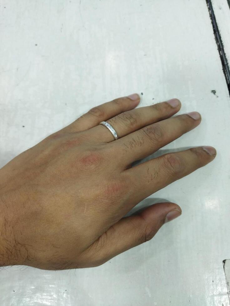 a man's hand with a ring on it photo