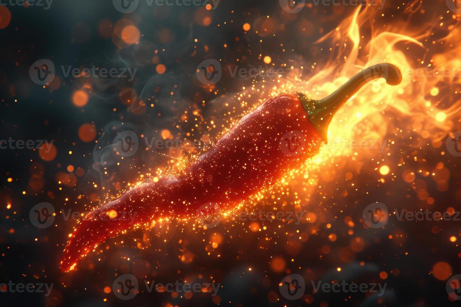 AI generated Fresh red chili pepper on fire. The concept of spicy food and spices photo