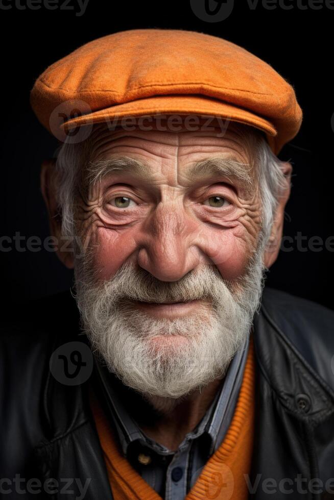 AI generated Portrait of a funny old man with a beard on a black background photo