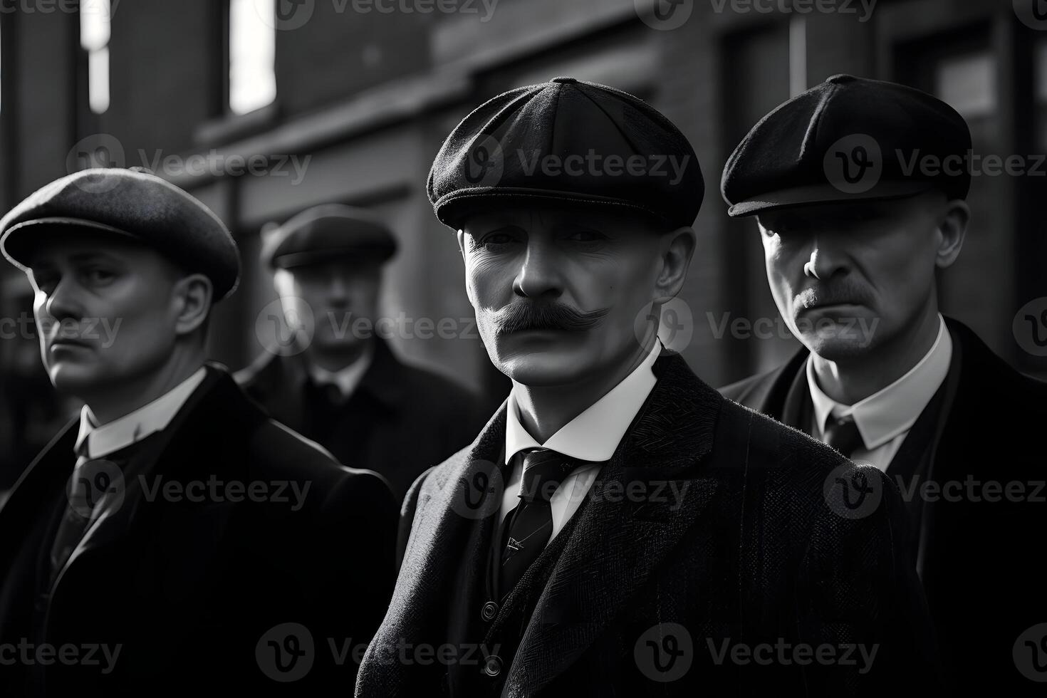 AI generated group of 1920s gangster style men, neural network generated art photo