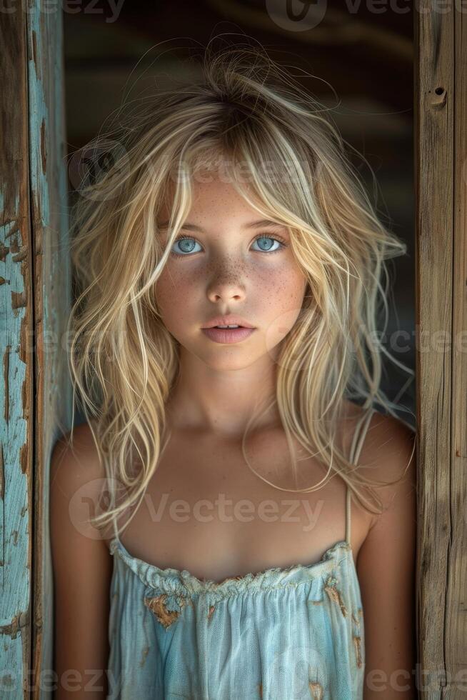 AI generated Close-up portrait of a young girl. She is a beautiful, sweet, attractive, curious, creative, cheerful girl photo