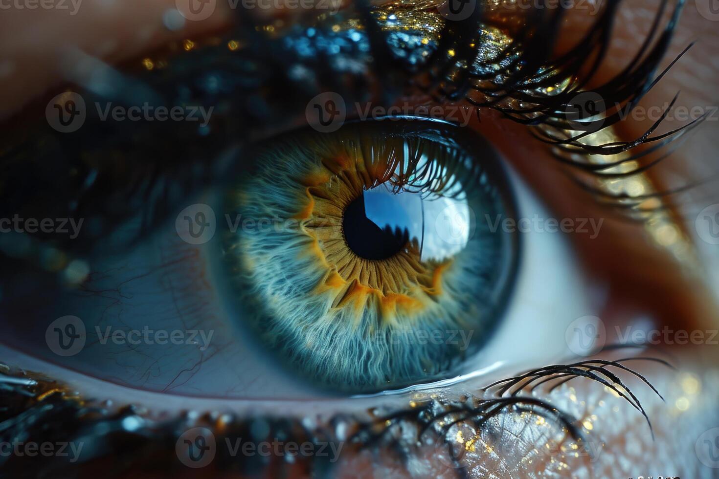 ai generado Perfecto macro fotografía de azul ojos y Perfecto vista foto