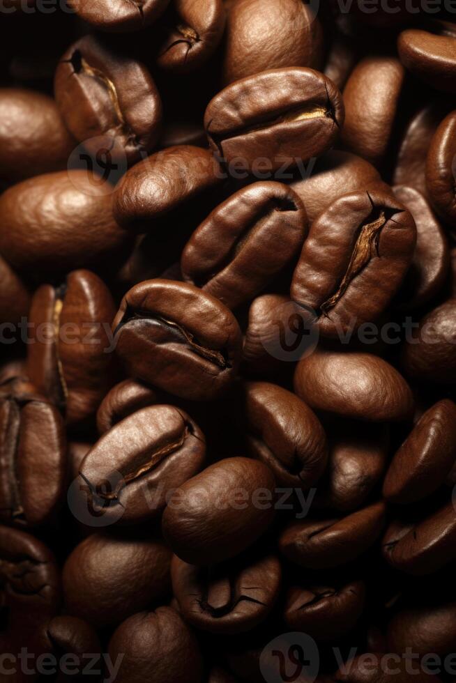 AI generated Close-up Roasted coffee beans. Colombian coffee photo