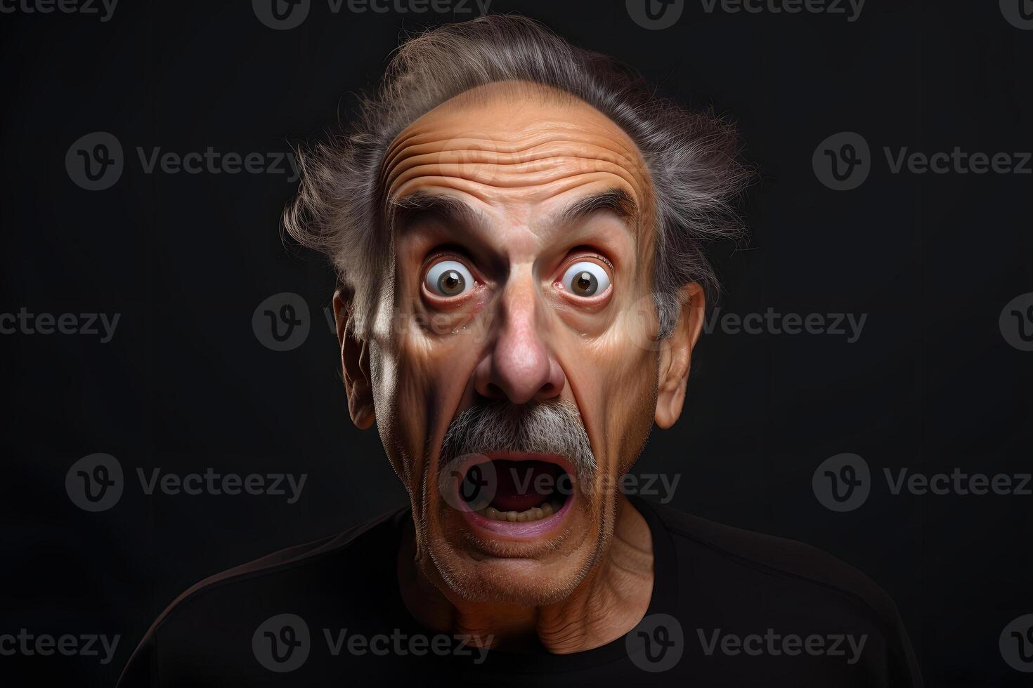 AI generated Surprised senior Caucasian man on black background. Neural network generated photorealistic image. photo