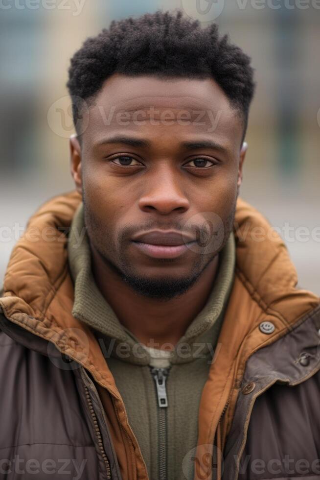 AI generated A close-up portrait of an African man standing on the street photo