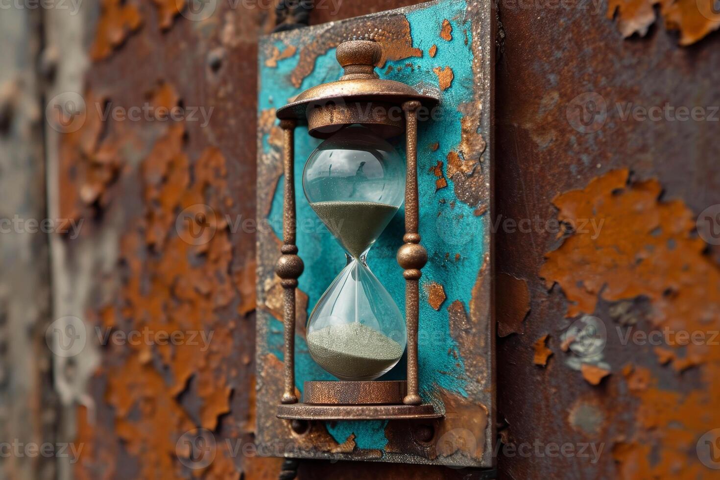 AI generated Stylish hourglass. Sand running in an hourglass, measuring the countdown time on a dark background photo