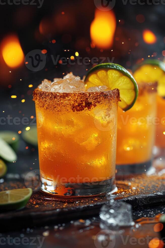 AI generated Cold and refreshing cocktail orange punch on a dark background photo