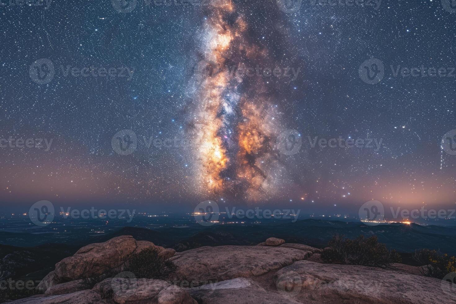 ai generado astrofotografía de el luminoso lechoso camino galaxia foto