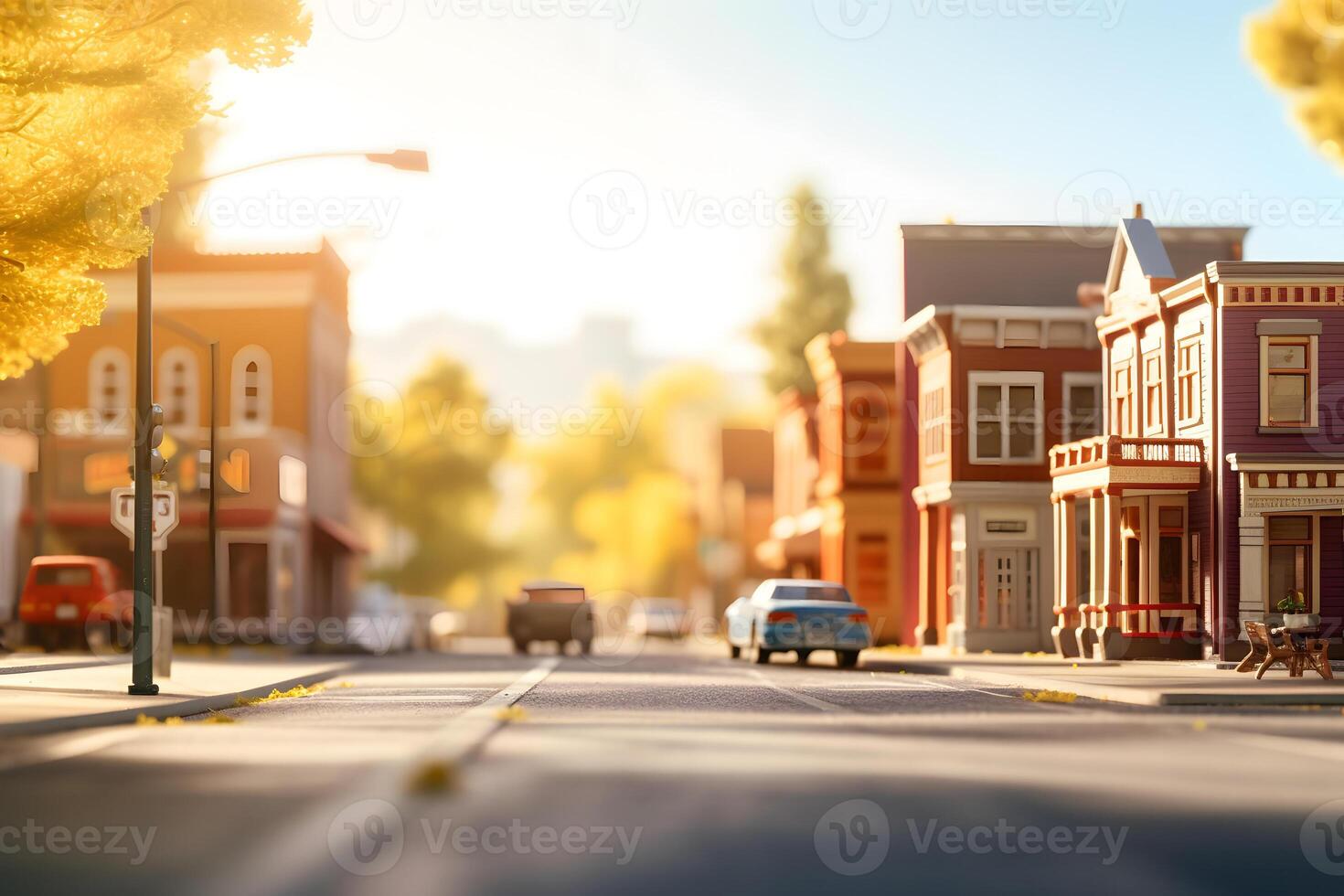 AI generated American toy town street view at sunny summer day, neural network generated image photo