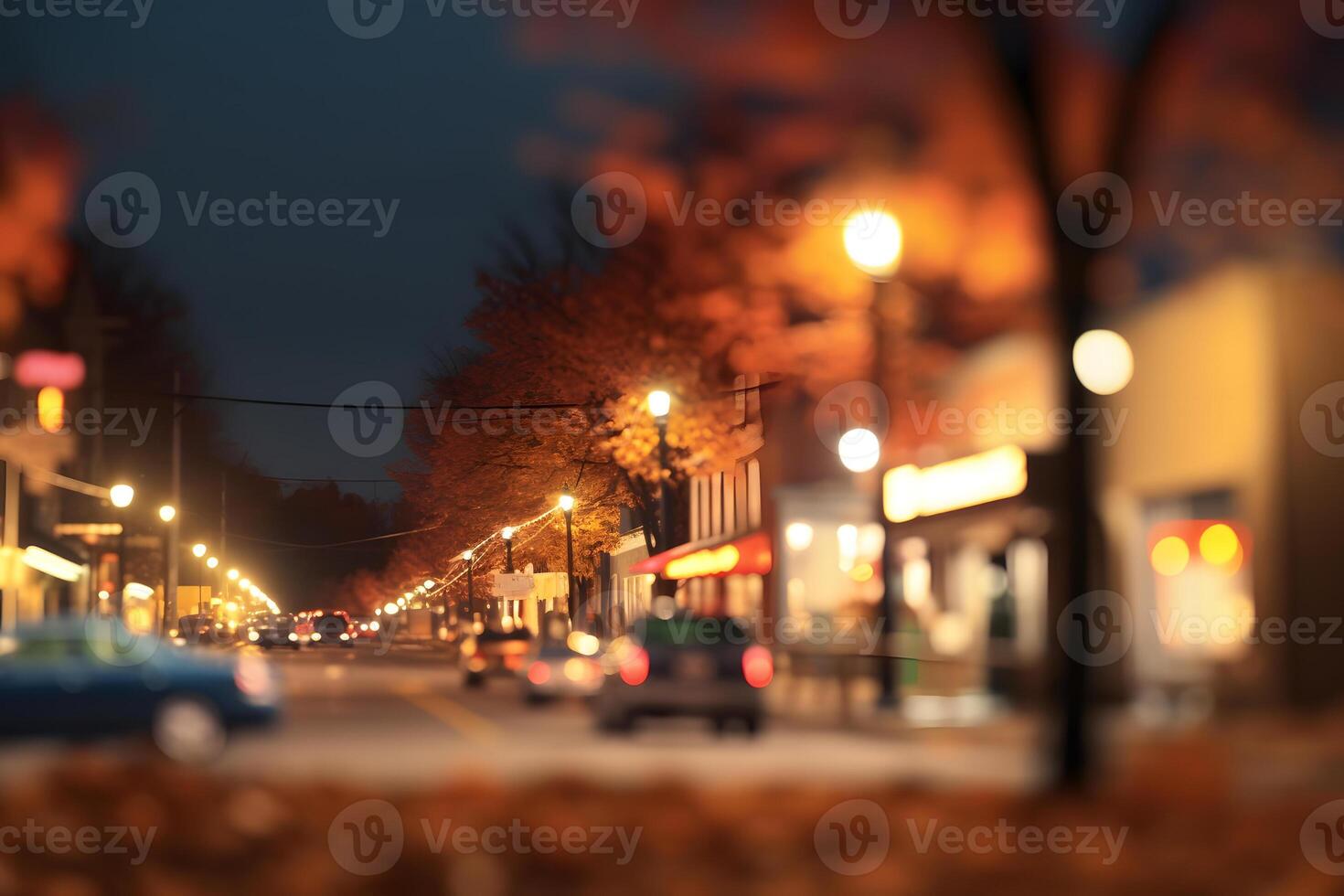 AI generated American downtown street view at autumn evening , neural network generated image photo