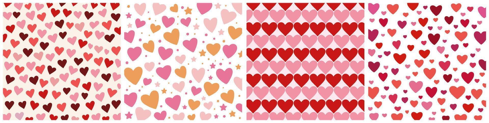 Cute valentine pattern. Set of 4 Cute valentine with heart doodles for valentine textile prints, wallpaper, scrapbooking, wrapping paper, packaging, etc. vector