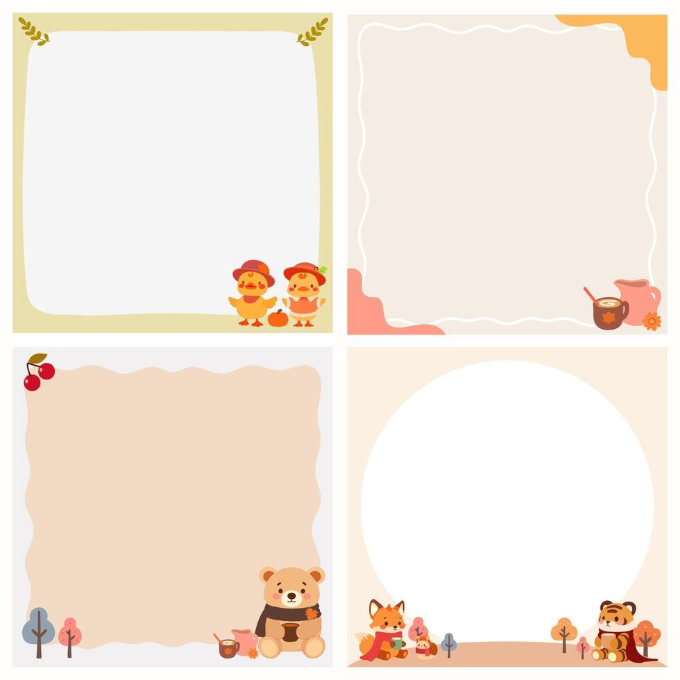 Set of Cute paper memo, note memo and sticky note with illustrations of autumn.Template for planners, checklists, notepads, cards and other office supplies.Vector illustration in cartoon style. vector