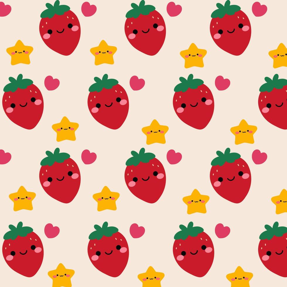 Cute pattern with strawberry and star on yellow background. vector