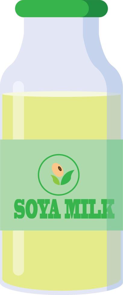 A glass bottle of soy milk or soya drink, flat design vector design of plant based beverage, high protein source