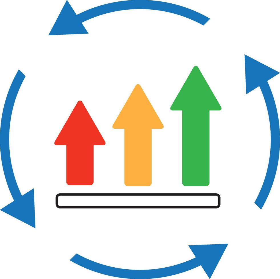A growth graph with circular arrows in line icon design, continuous improvement concept vector