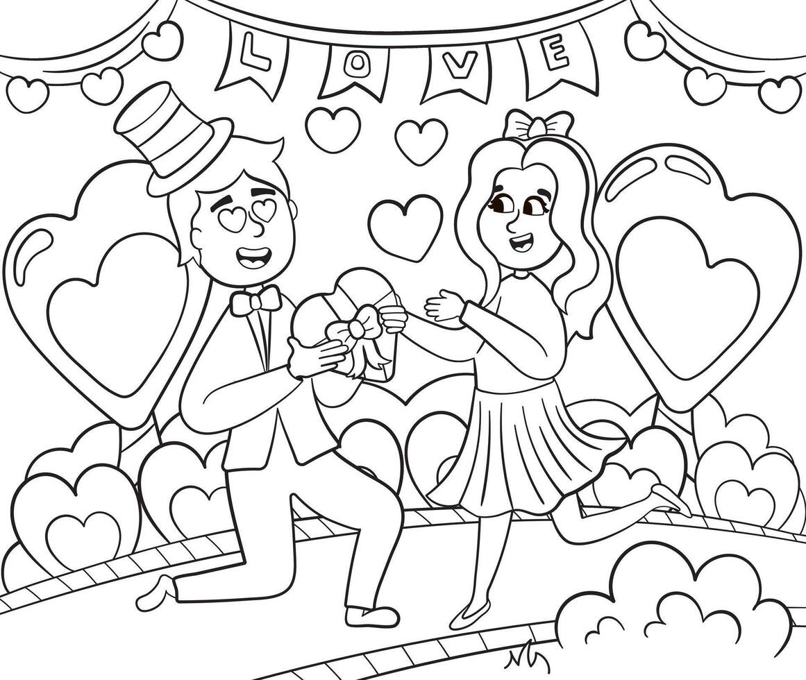 romántico confesiones de amor Entre niños, colorante página para impresión vector