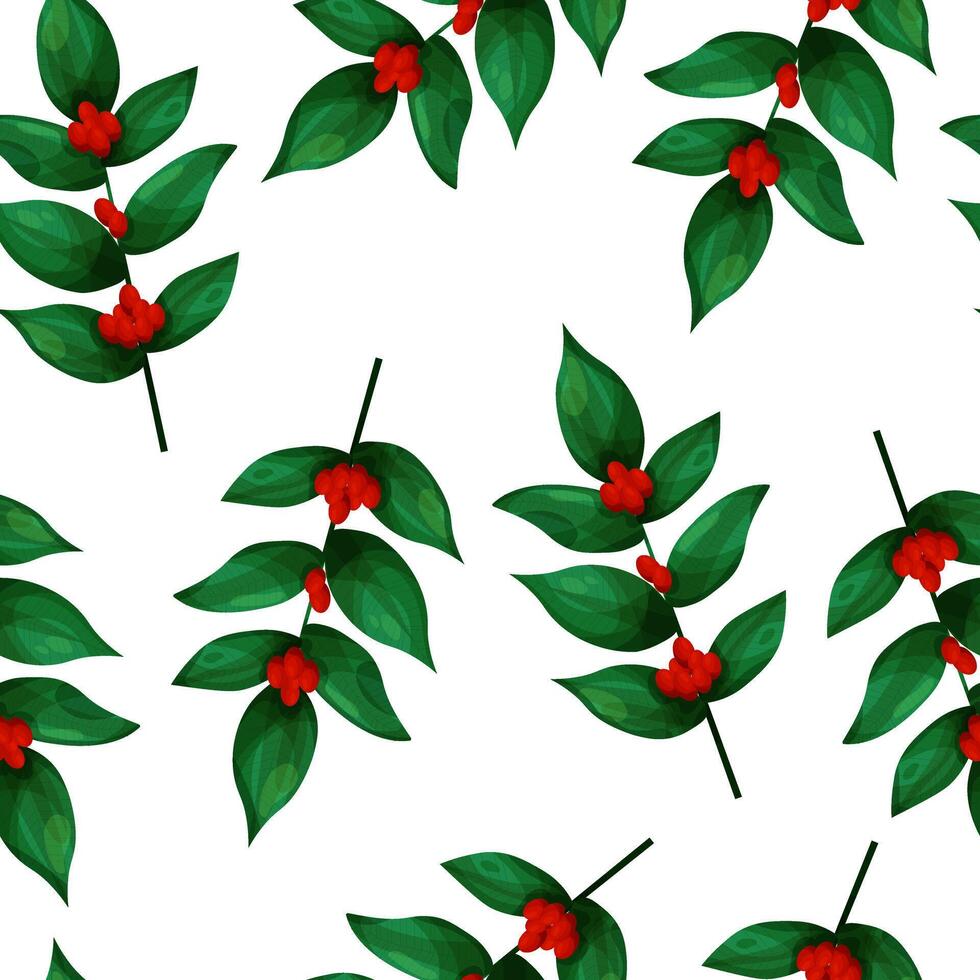 Seamless pattern with coffee plant branch vector