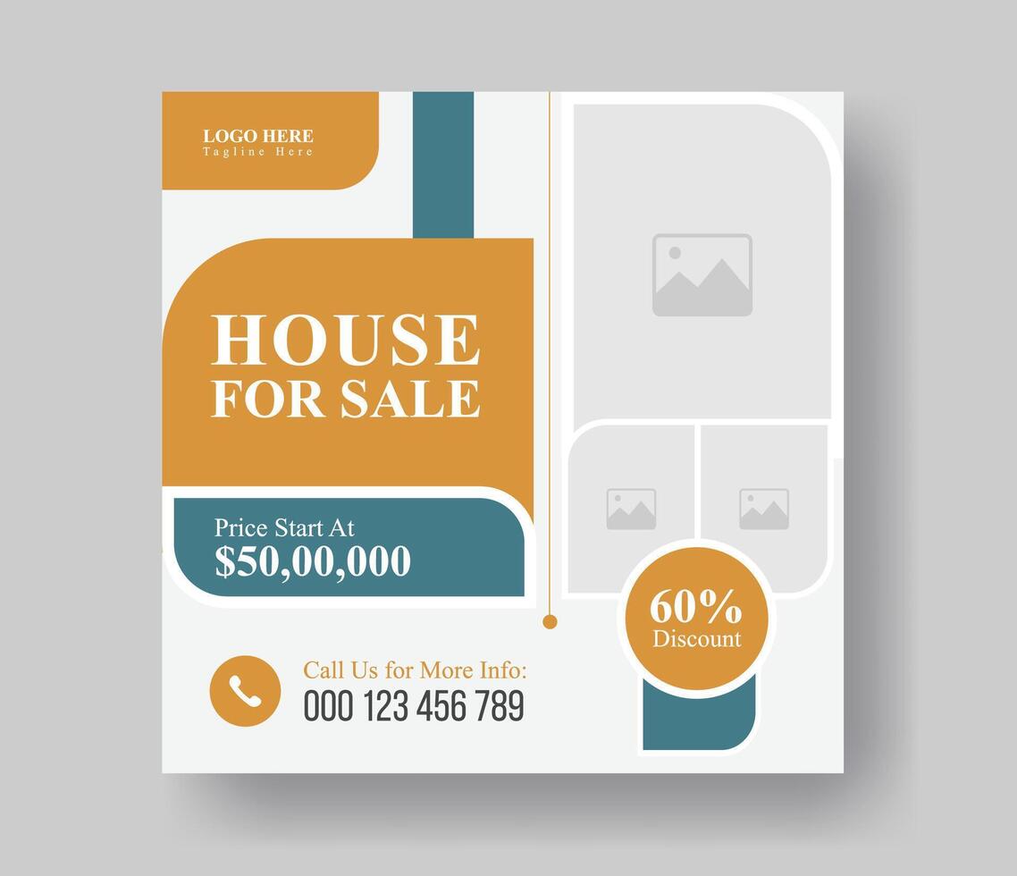 Elegant house sale social media post layout design for real estate agency, real estate editable square graphic banner post design with simple element. vector