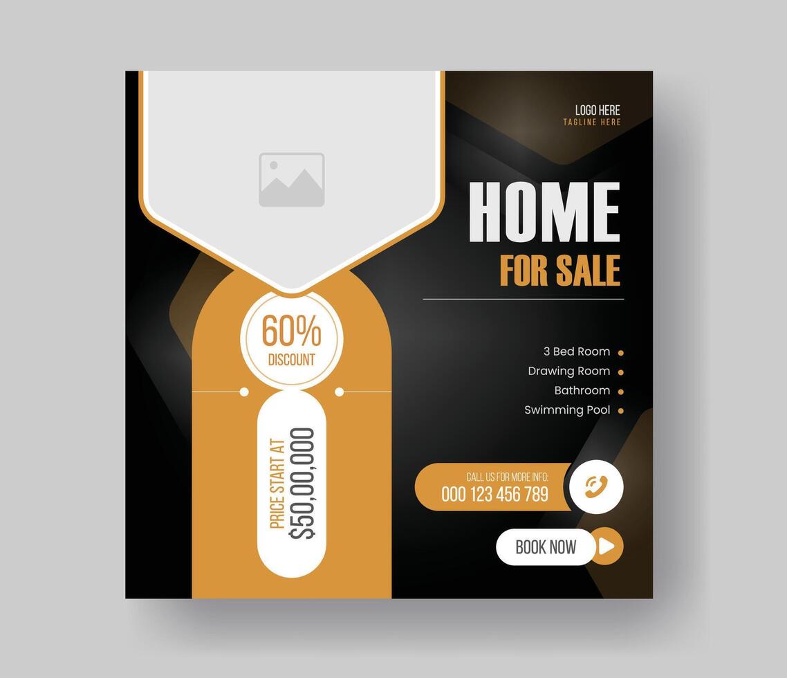Modern real estate house sale editable square advertising post promotion vector layout design with gradient shape.