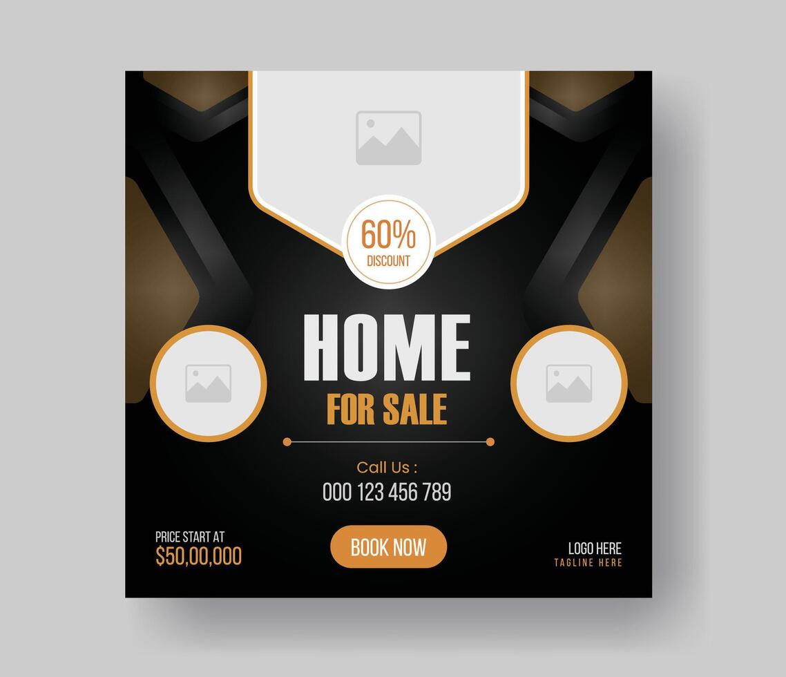 Modern real estate house sale editable square advertising post promotion vector layout design with gradient shape.