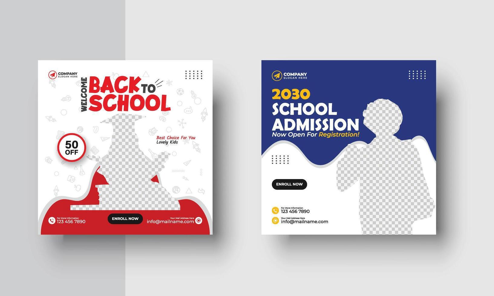 School education admission creative web banner and square social media post template vector