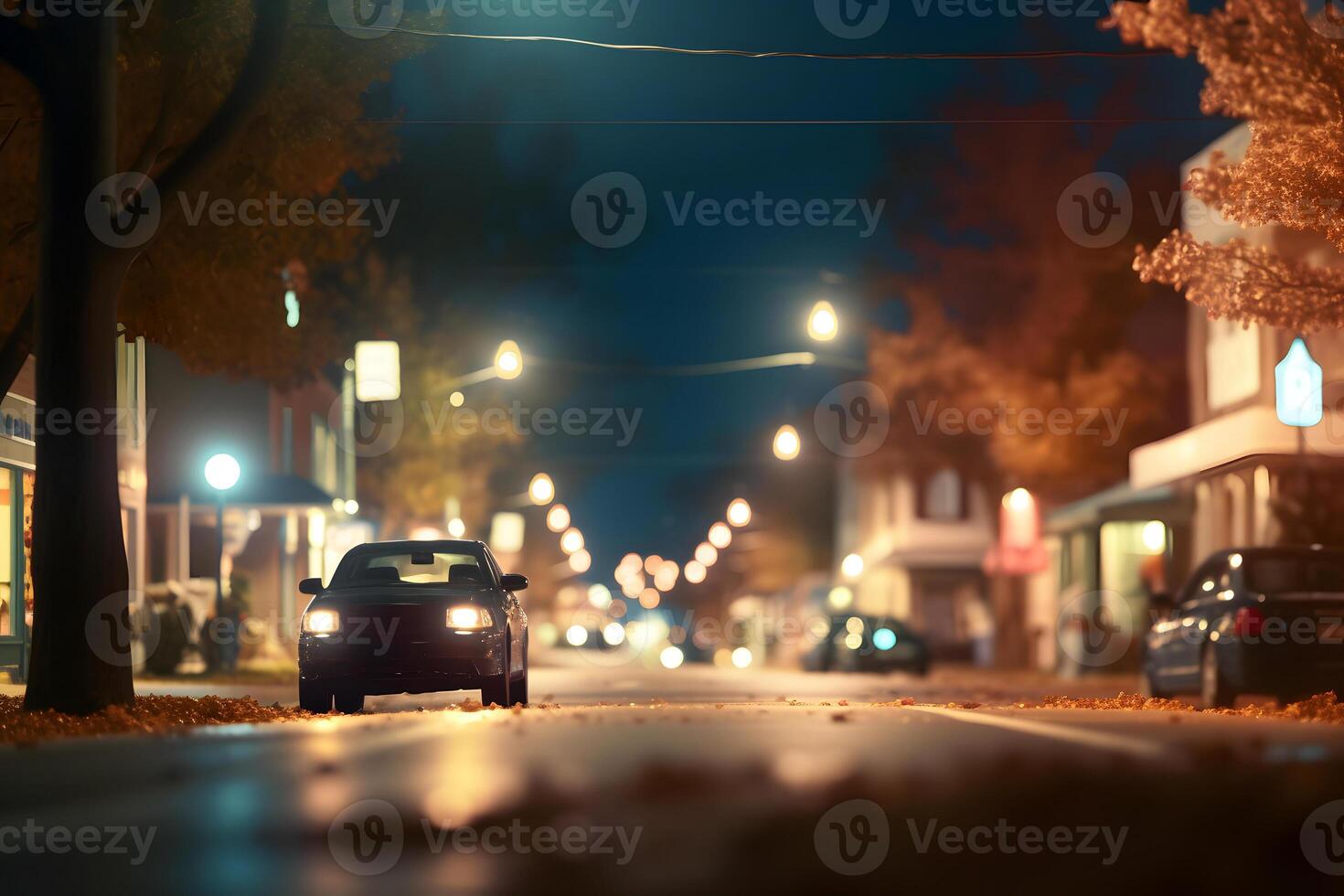 AI generated American downtown street view at autumn evening , neural network generated image photo