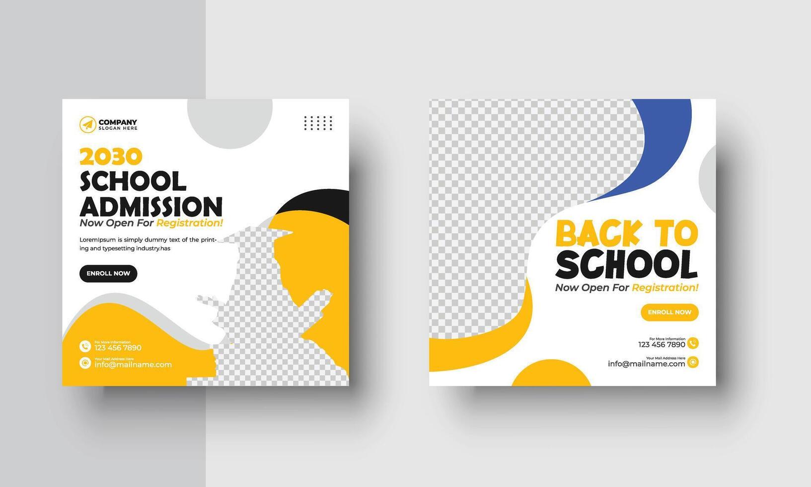 School education admission creative web banner and square social media post template vector