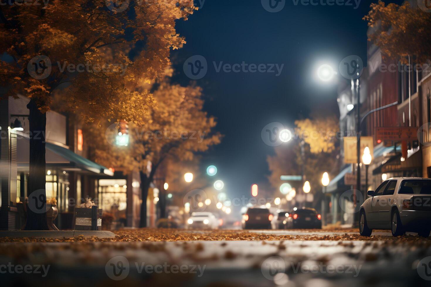 AI generated American downtown street view at autumn evening , neural network generated image photo
