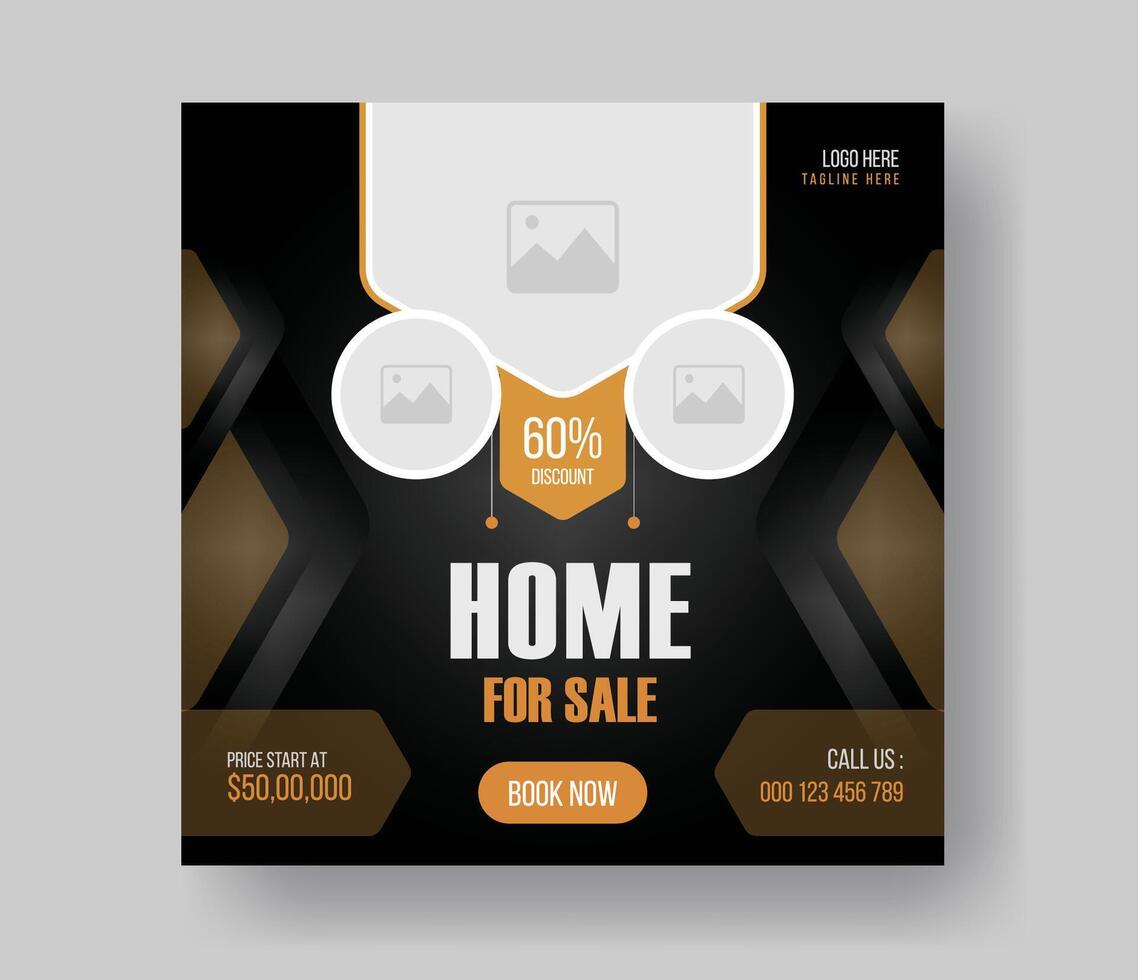 Modern real estate house sale editable square advertising post promotion vector layout design with gradient shape.