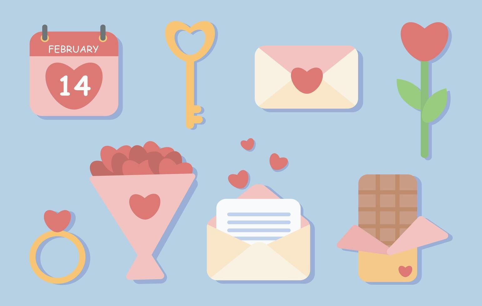 Cute set of romantic elements for Valentines day. vector