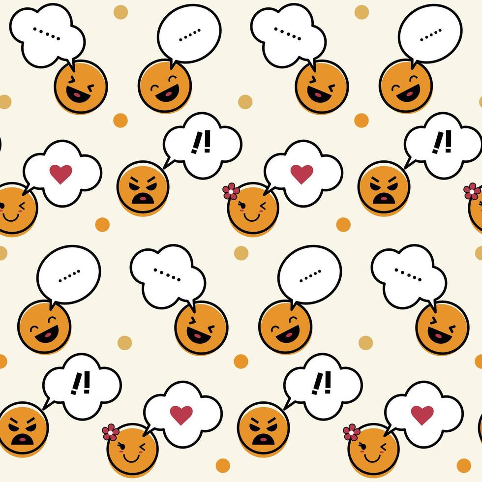 Seamless pattern with emoji face and dots. Emoji background. Smile shape icon texture. Vector illustration