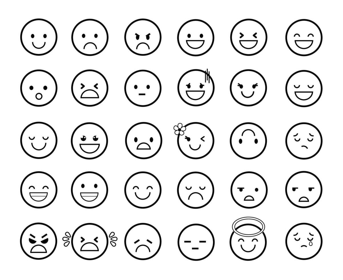 conjunto de dibujos animados emoticonos emoji iconos social medios de comunicación emoticon sonrisa. vector ilustración conjuntos