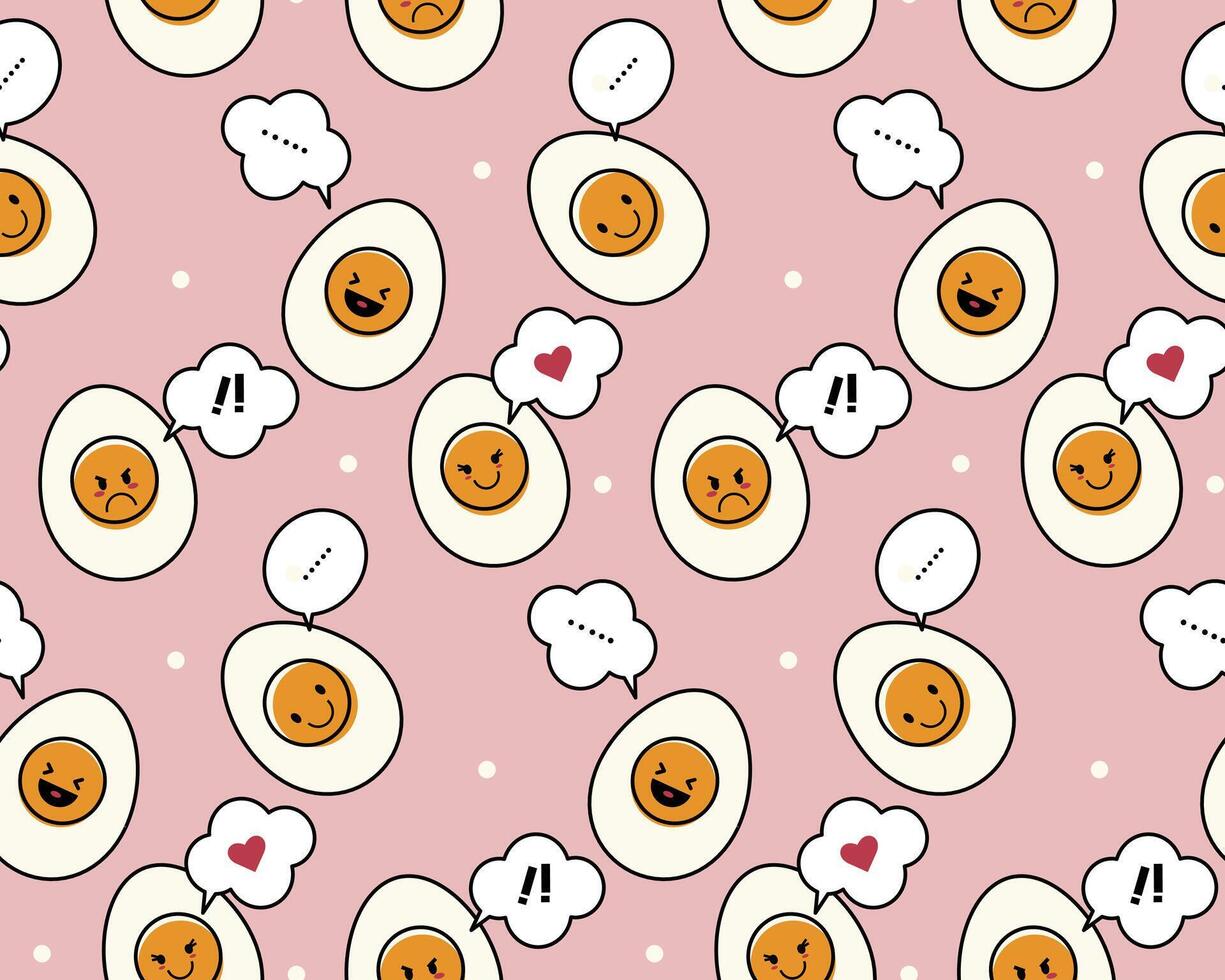 Emoticon Eggs seamless pattern on pink cute background. Vector illustration. Trendy creative.