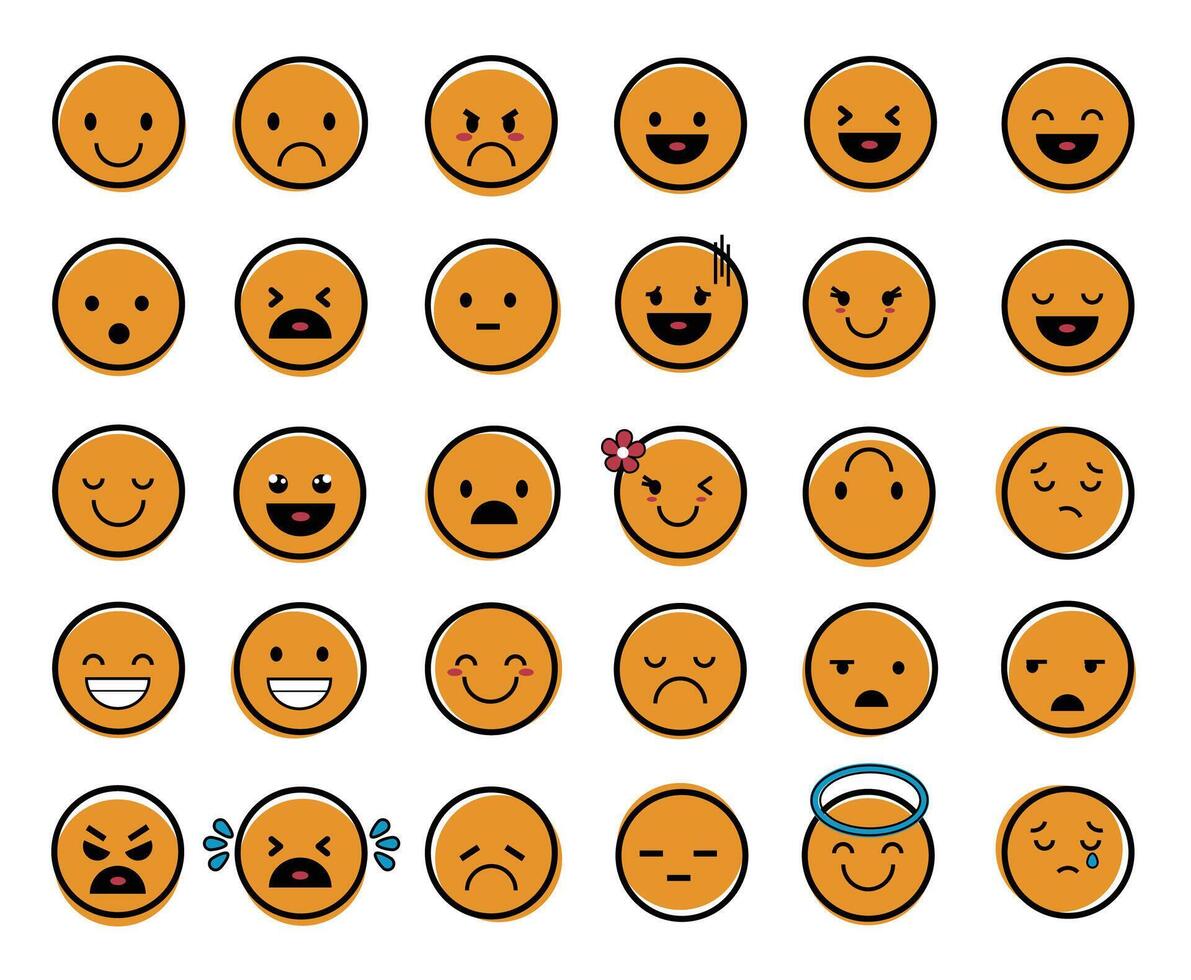 Vector icon shape set of cute face emojis. Cute and full of expressions