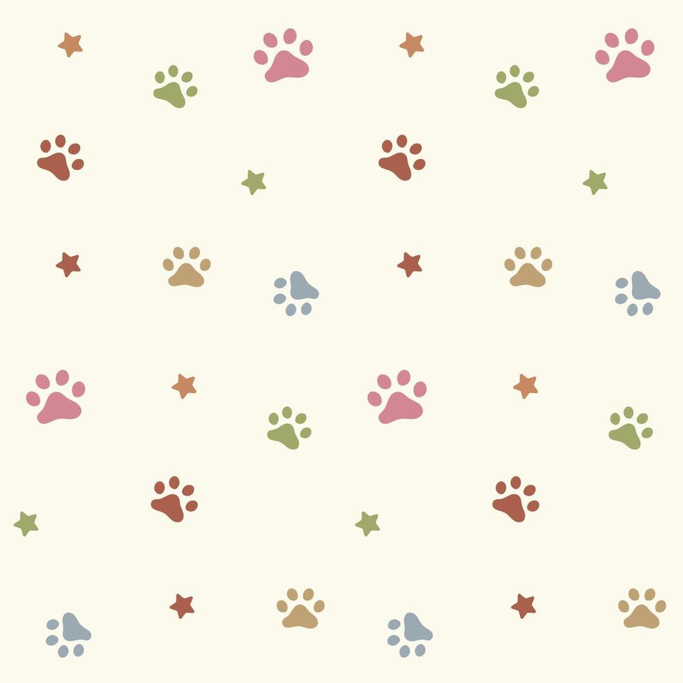 Cat Paw Hand Drawn Print Pattern seamless Vector . Texture printable for wallpaper, kid cloth, wrapping paper, scrapbook, table cloth, cover book etc.