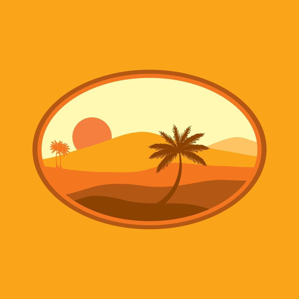 Desierto logo diseño, exterior, paisaje, cactus con puesta de sol vector