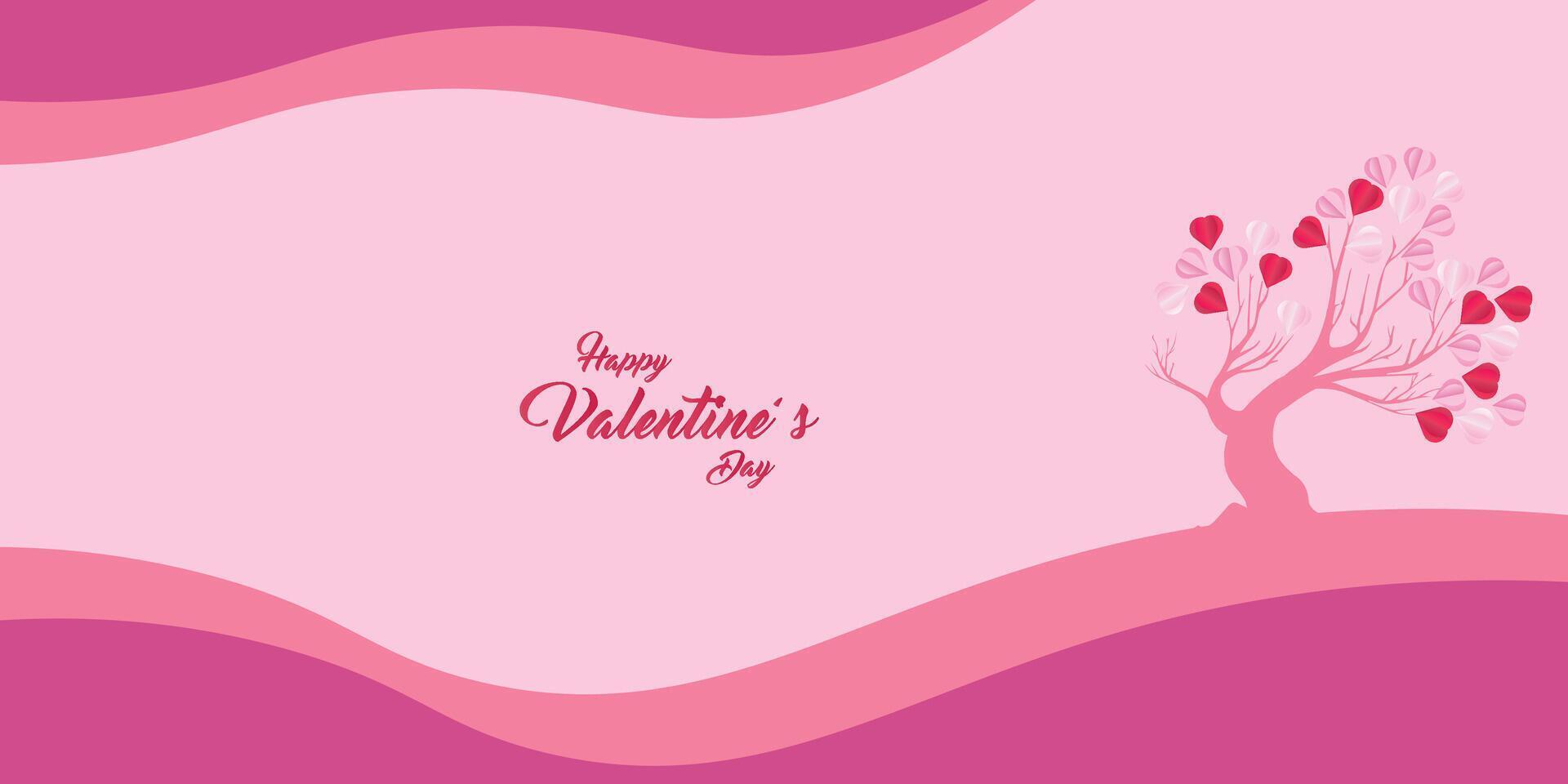 Valentine's day concept love illustration of tree with heart shaped leaves growing in paper cut style vector