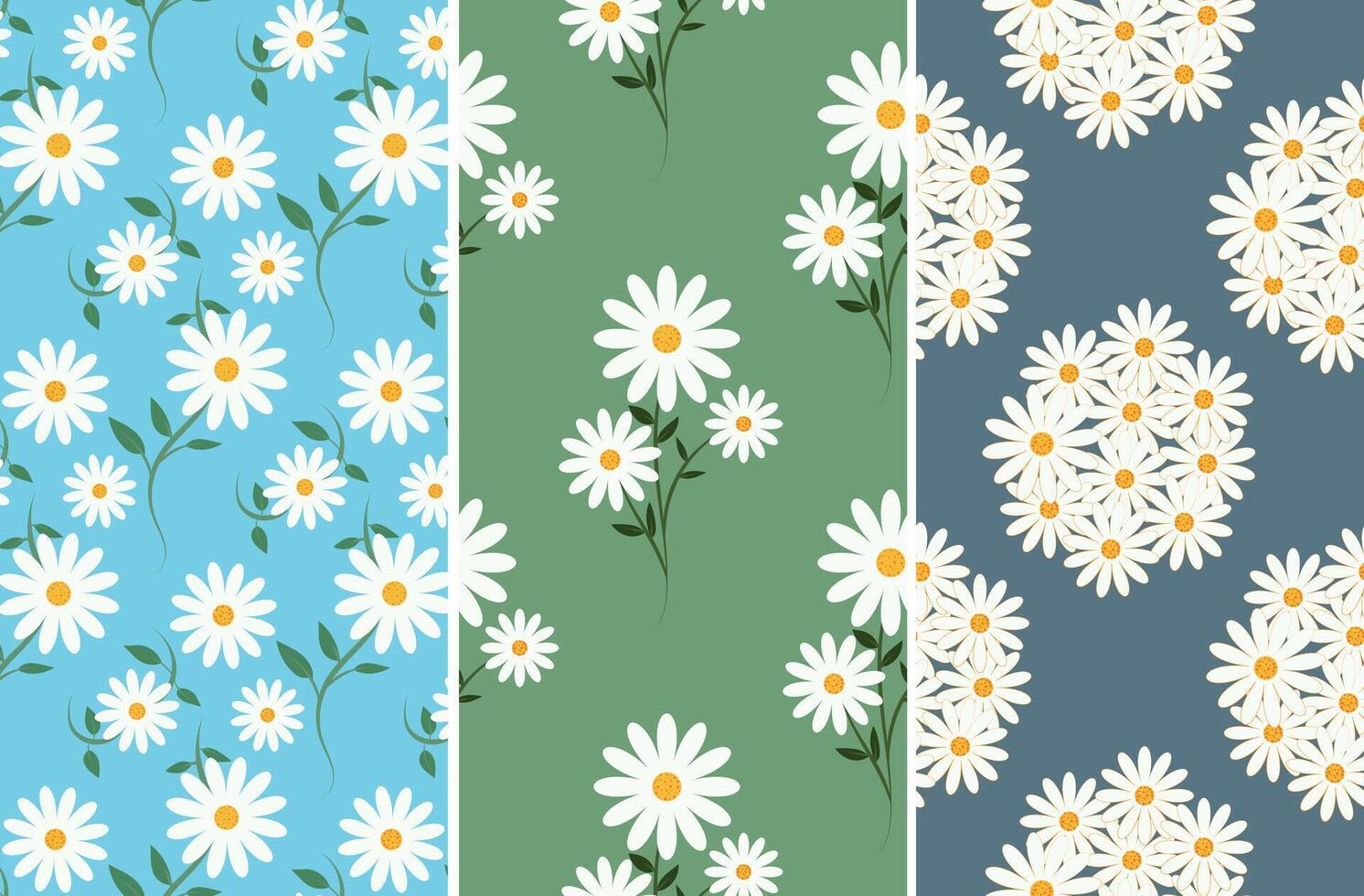 floral modelo sin costura. margarita flor conjunto patrones. imprimible textura para fondo de pantalla, cubrir libro, álbum de recortes, paño, diario libro cubrir, mesa paño, envase papel. vector