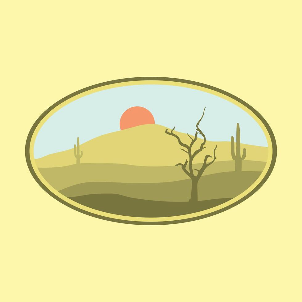 Desierto logo diseño, exterior, paisaje, cactus con puesta de sol vector