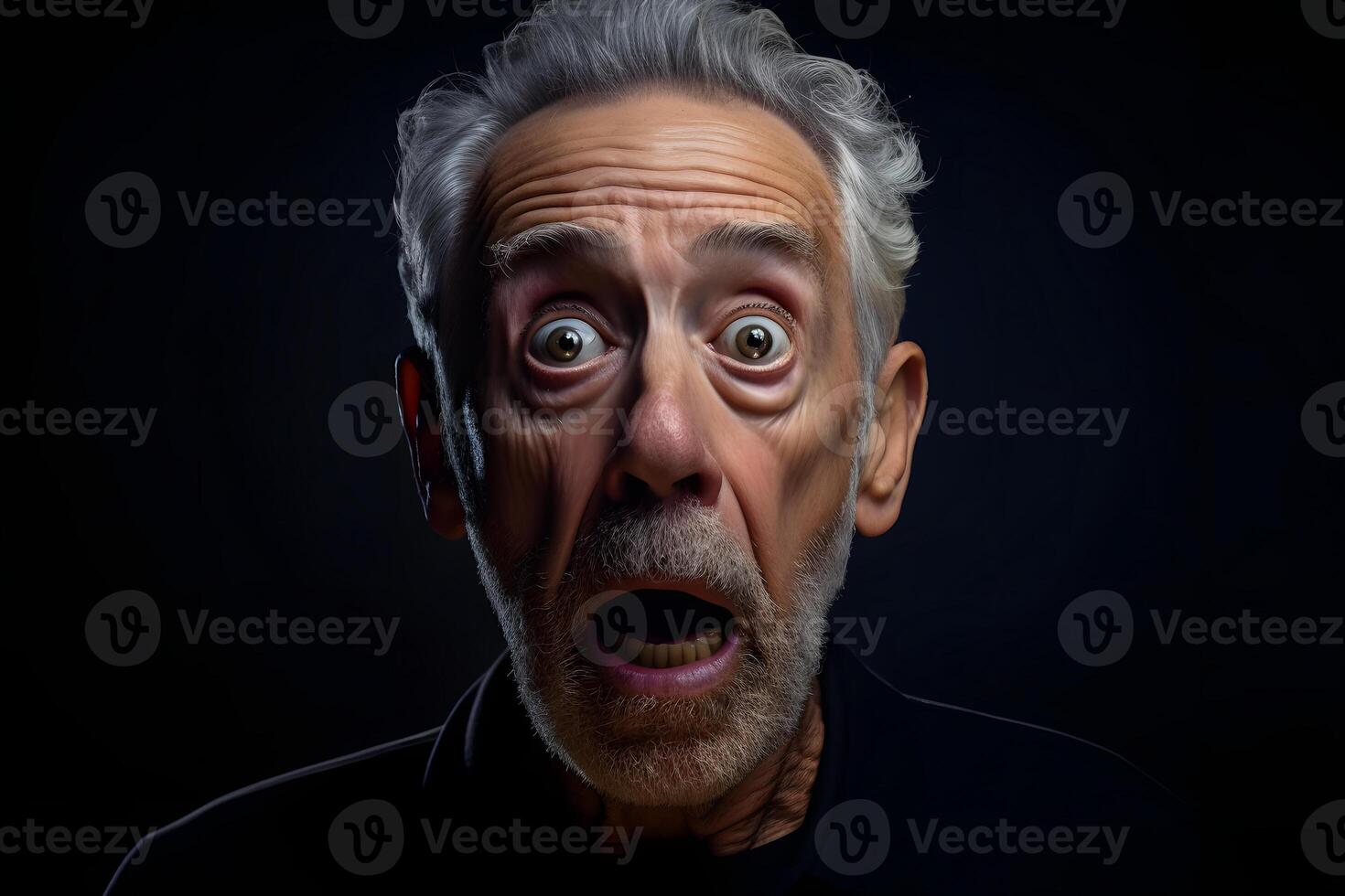 AI generated Surprised senior Caucasian man on black background. Neural network generated photorealistic image. photo