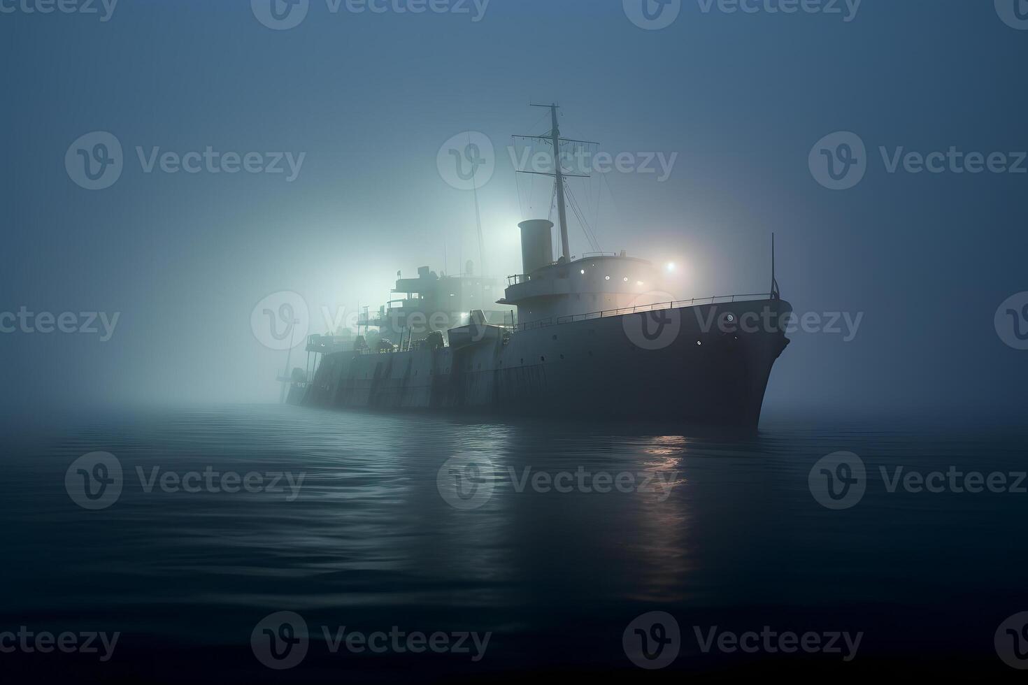 AI generated spectral ghost ship at foggy. Neural network generated image photo