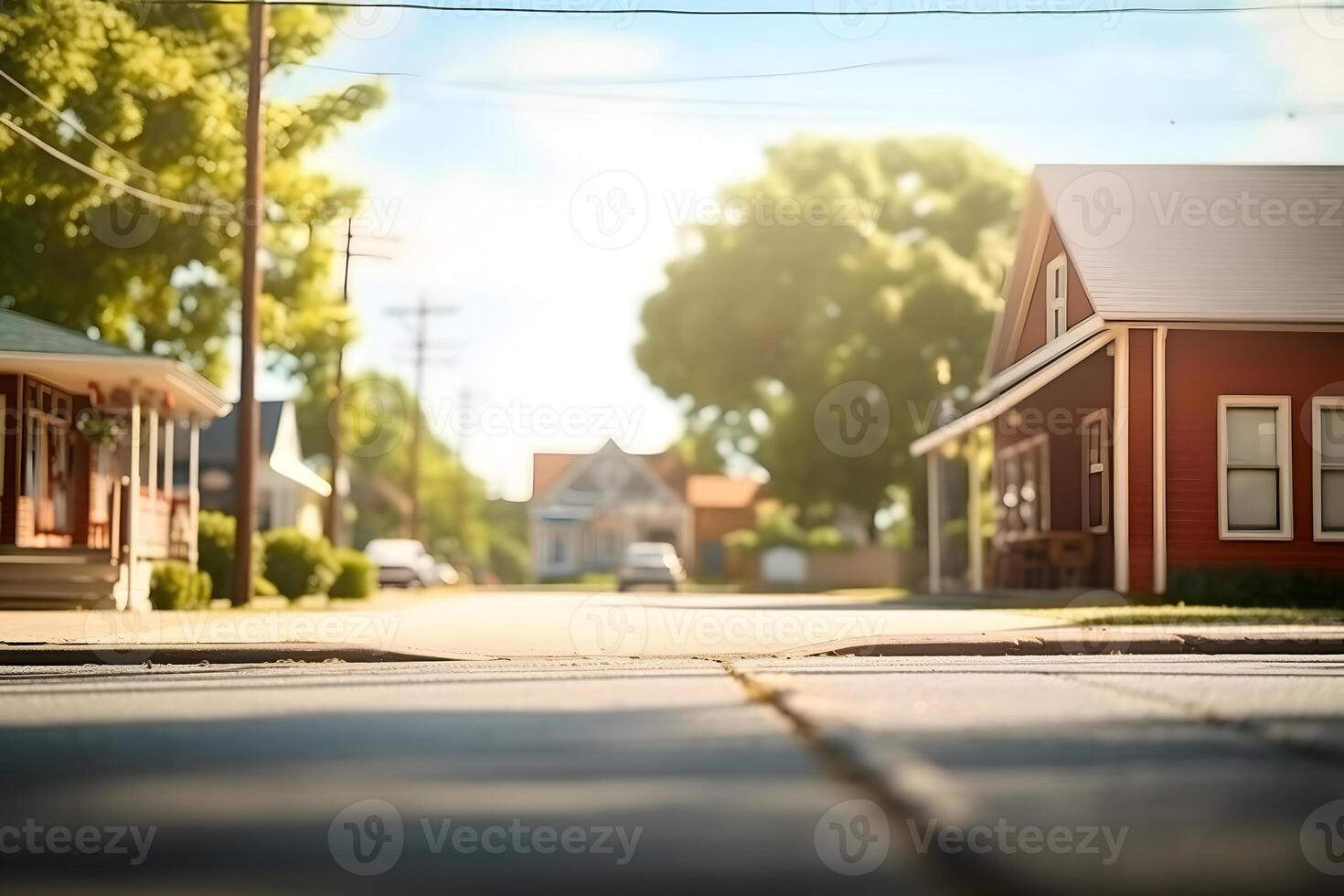 AI generated American town street view at sunny summer day, neural network generated image photo