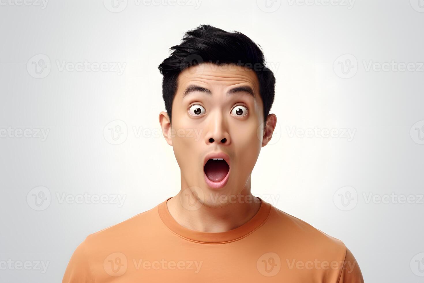 AI generated Surprised Asian young adult man on white background. Neural network generated photorealistic image. photo