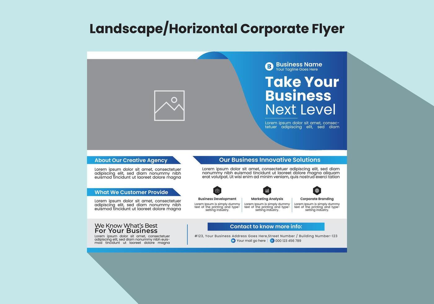 A4 size Horizontal corporate flyer or banner template design for your brand or company with creative, eye catching, professional and modern shape Pro Vector