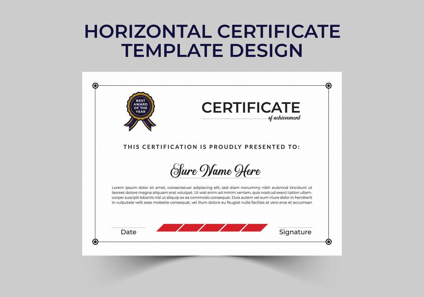 Elegant certificate template design for school, college and university with creative, professional, eye catching and modern Horizontal layout vector