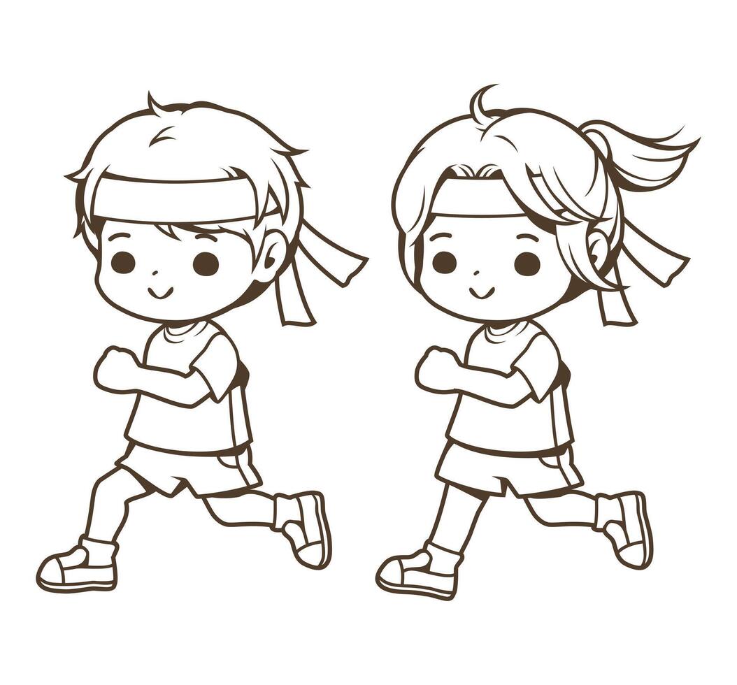 Runners boy and girl doodle vector